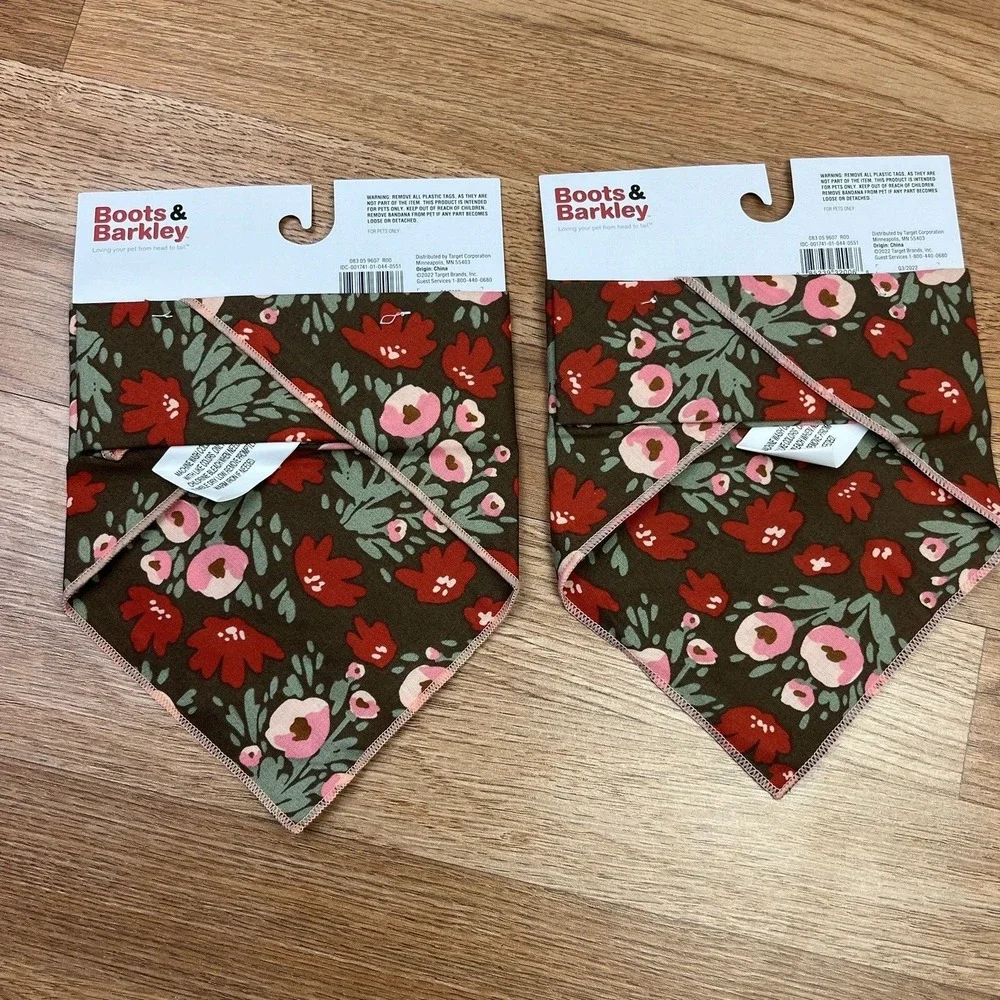 Boots & Barkley 2 Pack Matching Pet Bandanas Brown Floral Dog Cat NEW‎